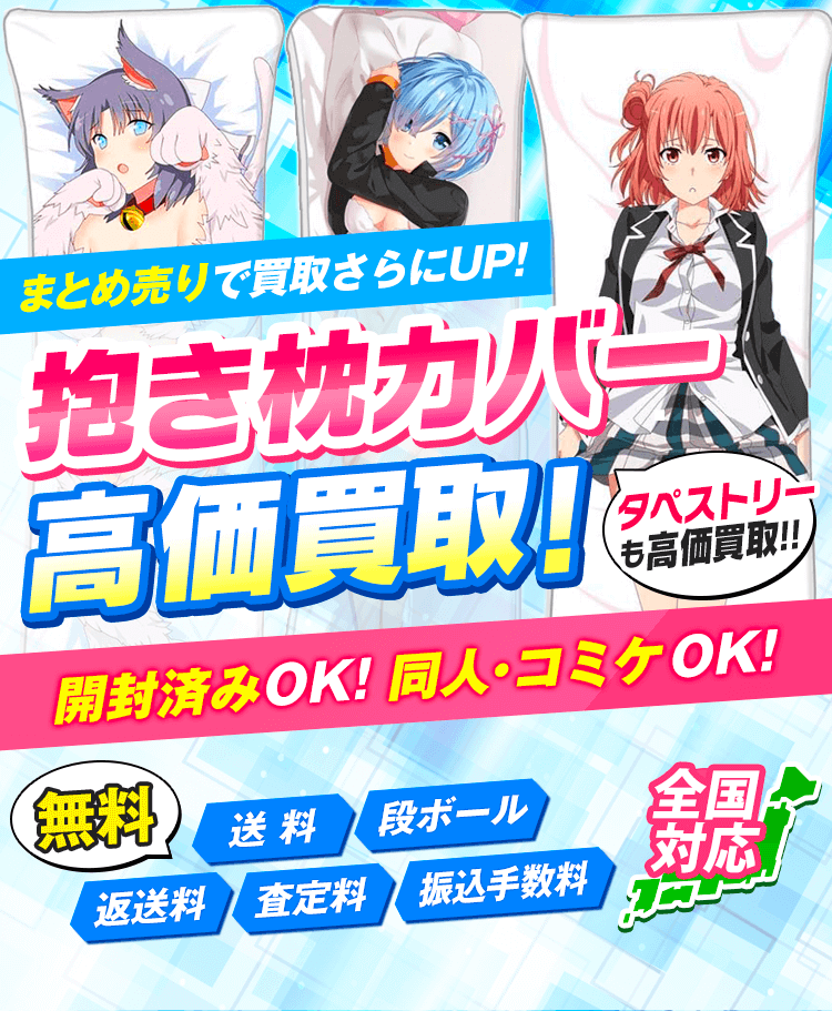 抱き枕カバーを箱に詰めて送るだけ 開封済OK！箱なしOK！送料・振込手数料・査定料・梱包材・返送料0円