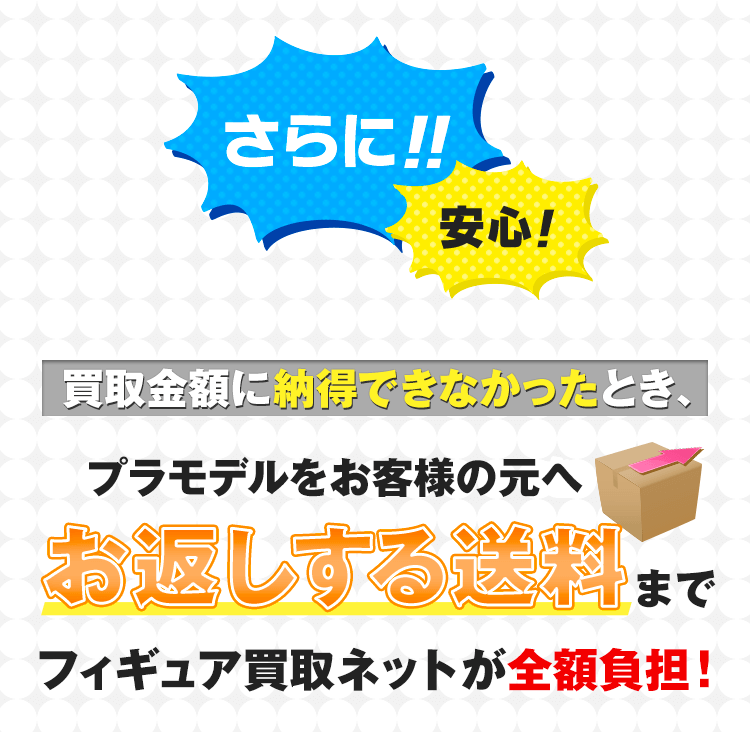 さらに!!安心！買取金額に納得できなかったとき、お客様の元へお返しする送料までフィギュア買取ネットが全額負担！
