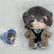 文豪ストレイドッグス A賞 ぬいぐるみ 太宰治 おまけ賞 ハート型缶バッジ